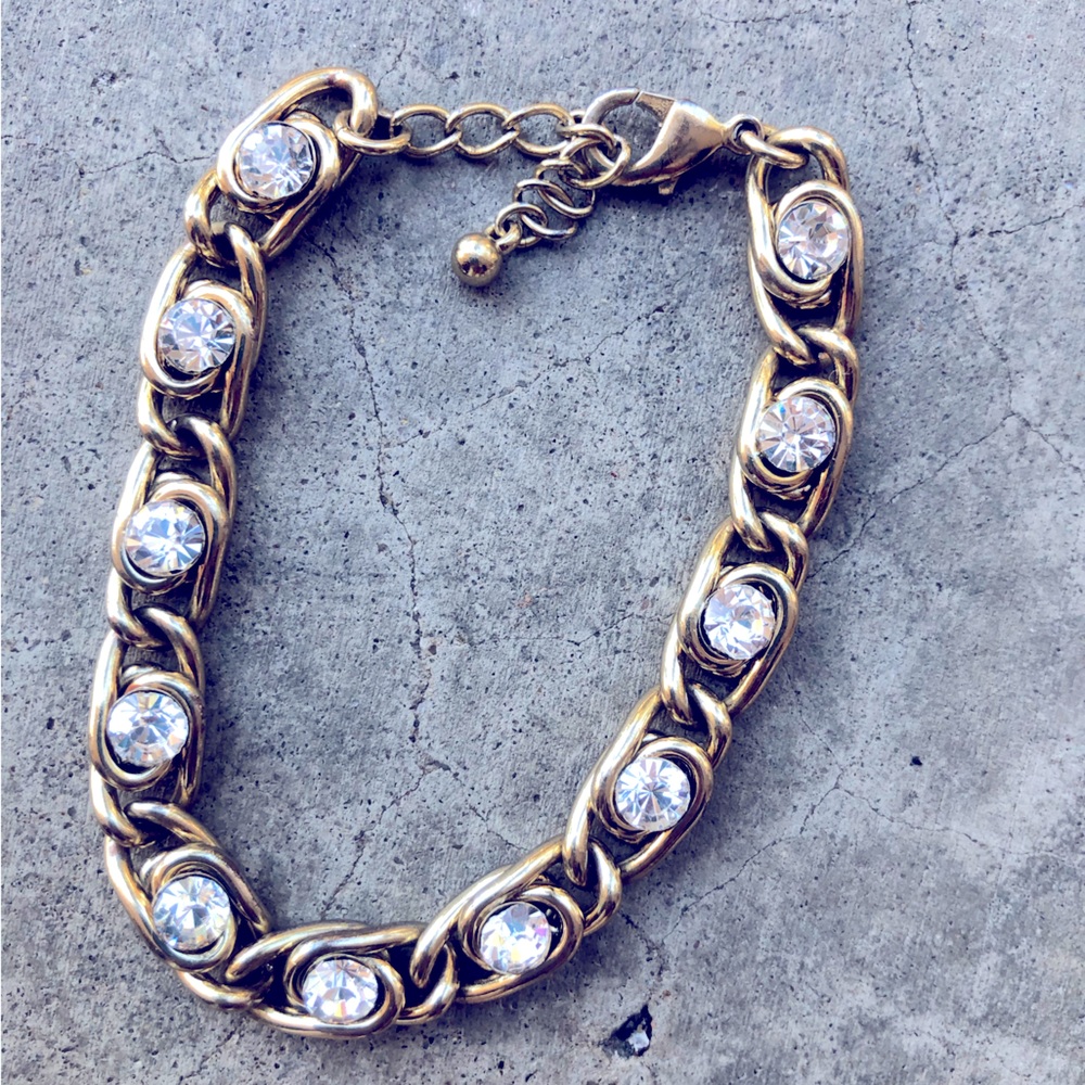 Gold Chain Bracelet with Crystal Details
